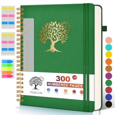 Imagem de Caderno espiral grande com 300 páginas numeradas - Diário espiral A4 para escrever, páginas pautadas na faculdade, caderno de trabalho e escola para homens e mulheres, caderno de couro de capa dura -