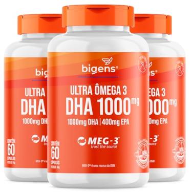 Imagem de Ultra Omega 3, DHA 1000MG + EPA 400MG, Certificado Meg-3, 60 Cápsulas, Bigens (Kit 3, Sem Vitamina E)