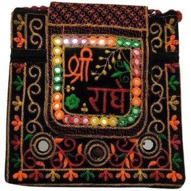 Imagem de Shree Radhe Kdhai Work Jaipuri Sling Bag, para mulheres e meninas, item de presente indiano casamento nupcial, bolsa de algodão para meninas, carteira de mão, lenços bonitos para mulheres, pacote com
