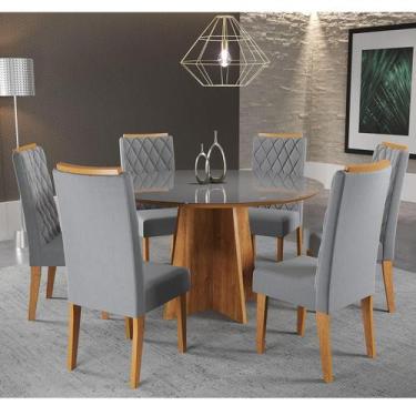 Imagem de Mesa de Jantar Redonda Young Com 6 Cadeiras Iza Mel/Cinza/Vd Grafite C