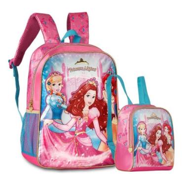 Imagem de Kit Mochila de Costas Princesas Mágicas C/ Lancheira Térmica Infantil 