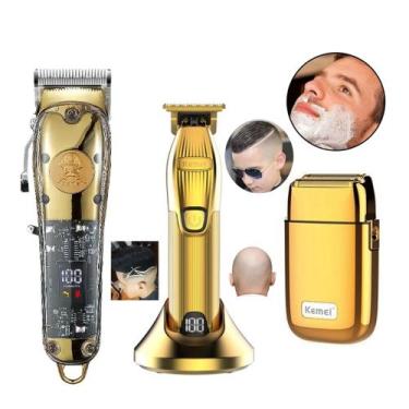 Imagem de Kit 03 Maquinas Serie Ouro Cortar Cabelo Acabamento Barbeador Shaver K