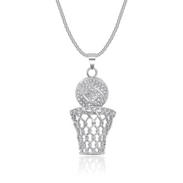 Imagem de AILUOR Colar de cesta de basquete masculino, corrente de basquete de aço inoxidável, banhado a ouro 14 K, zircônia cúbica, pingente de basquete, hip hop, colar esportivo, joia de presente, Zircônia