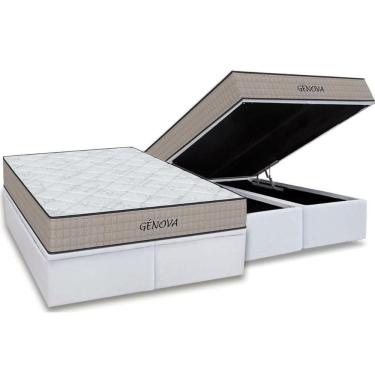 Imagem de Cama Box Baú King: Colchão Espuma D45 Ortho Genova + Base Crc Courano White (193x203)
