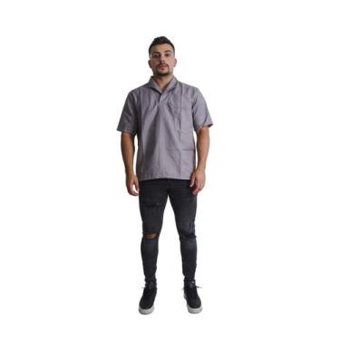 Imagem de Camisa Jaleco Brim Manga Curta  Gola Italiana Obra Uniforme - Maicol d