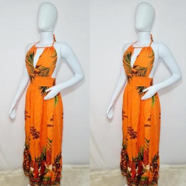 Imagem de Vestido Longo Estampado Com Bojo - modanascimento, Estampado laranja, 