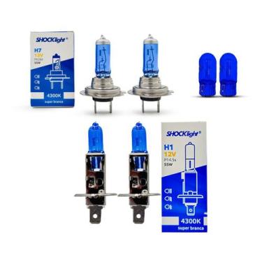 Imagem de Kit lâmpada H7 4300K + H1 4300K + T10 Pingão Super Branco 4300K Shockl