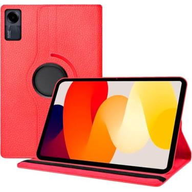 Imagem de Capa Capinha Carteira de Couro Preta Giratória Executiva Compatível Com Redmi Pad SE Tela de 11 Polegadas (Vermelho)