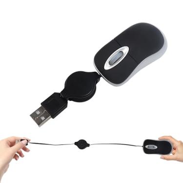 Imagem de Mini mouse portátil com fio com cabo USB retrátil (preto)