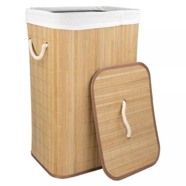 Imagem de Cesto de Bambu P/ Roupas Sujas Organização Lavanderia Banheiro Mimo St