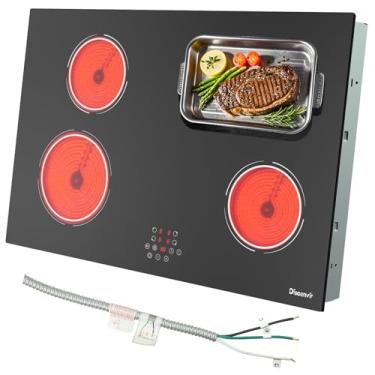 Imagem de Disaenvir Cooktop Elétrico De 30 Polegadas - Fogão Elétrico De Vidro Com 4 Bocas 6400 W, Fogão De Cerâmica Embutido De 30 Polegadas Com Temporizador, Trava De Segurança, Pausa, Anel De Parede, Fio R
