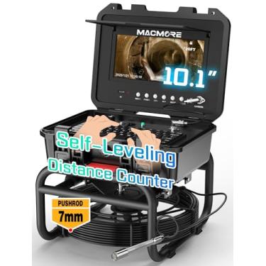 Imagem de MACMORE Câmera De Esgoto Autonivelante Com Contador De Distância E Teclado, Haste De Pressão 7 Mm Mais Espessa, Monitor Hd Grande De 10,1'', Câmera De Inspeção De Tubulação De Esgoto De 100 Pés/30 M