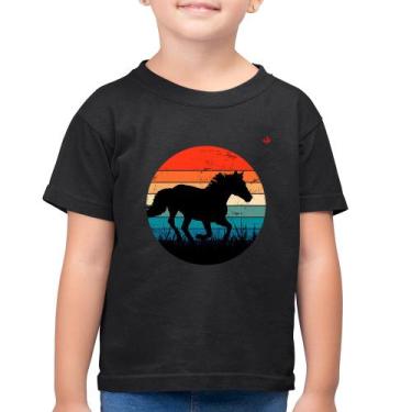Imagem de Camiseta Algodão Infantil Cavalo Vintage Sunset - Foca na Moda, Preto,