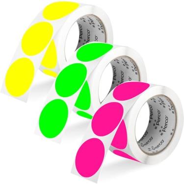 Imagem de Perco Etiquetas adesivas redondas de 5 cm com adesivo permanente multirolo - 500 etiquetas/rolo - Inclui 1 rolo de cada uma das cores fluorescentes (verde, amarelo, rosa) - Forte aderência, feita nos