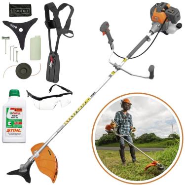 Imagem de Roçadeira a Gasolina Tekna RL520 PI 52cc 2hp Profissional c/ Carretel Faca 3P + Oleo Stihl 2T + Oculos De Proteção