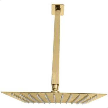 Imagem de Chuveiro Dourado De Teto 20x20 Ducha Quadrada Inox Dourada Gold Cascat
