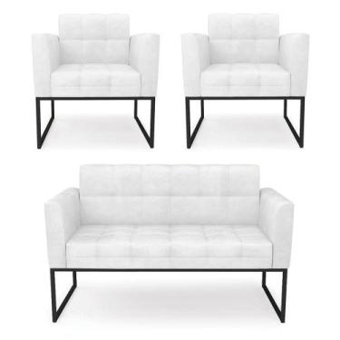 Imagem de Kit 1 Sofá Namoradeira E 2 Poltronas Elisa Corano Branco Base Metálica