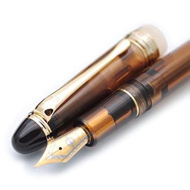 Imagem de Caneta tinteiro Wing Sung 699 de pressão negativa com enchimento de vácuo original, Brown with Translucent Grip, Fine Nib 0.5mm