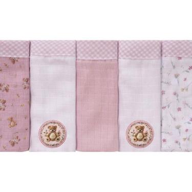 Imagem de Fralda de Pano para Bebê com 05 Unidades Baby Joy Fábula, Ursa Rosa