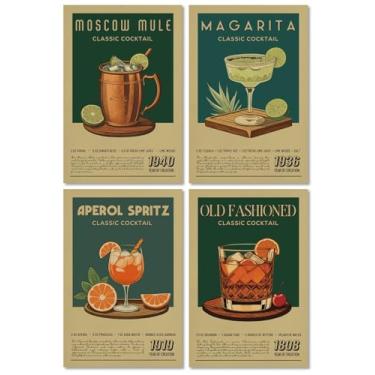 Imagem de MINI ZOZI Carrinho de bar, 20 x 30,5 cm, 4 peças, vintage, retrô, coquetéis, decoração de arte de parede, sala de estar, descolada, magarita, antiquado, aperol, spritz, pôsteres vinho, álcool,