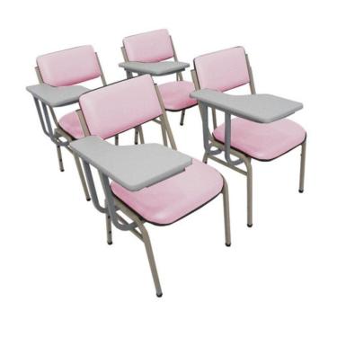 Imagem de Kit com 4 Cadeiras Escolar Universitária para Auditórios Linha Hotel Smart Rosa