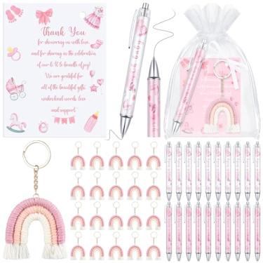 Imagem de Halloscume Conjunto de 20 lembrancinhas de chá de bebê para meninas e meninos, presentes para convidados de chá de bebê, arco-íris, nuvem, chaveiros, cartões de agradecimento e bolsas de organza para