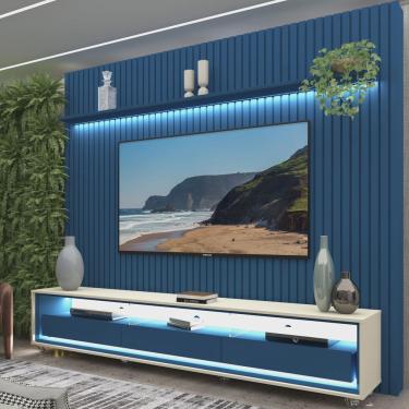 Imagem de Rack com Painel Ripado para Tv até 85 Polegadas Led 3 Gavetas com Rodízios 230cm Naturale