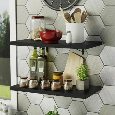 Imagem de Kit 2 Prateleiras Suspensas para Cozinha Madesa 60 cm com Mão Francesa - Preto