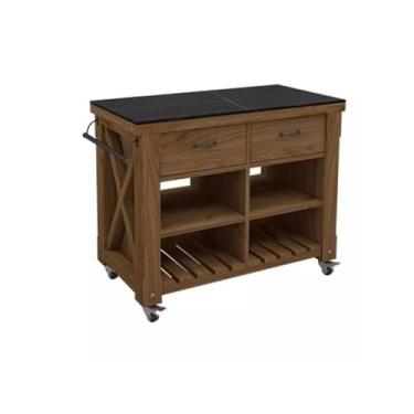 Imagem de Carrinho de Armazenamento Ilha de cozinha mesa de cozinha móvel multifuncional mesa de corte balcão de barra doméstico armário de jantar aberto Carrinho de Armazenamento