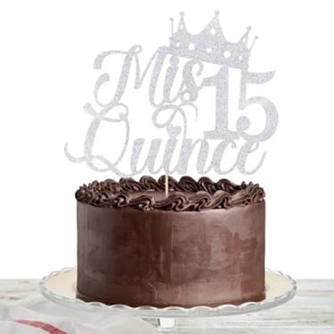 Imagem de Mis Quince Gold Glitter Cake Topper, 15th Birthday Decorations, Feliz 15 Años, Cheers to 15 Years， Hello 15, Happy 15th Birthday Party Decorations (silvery)