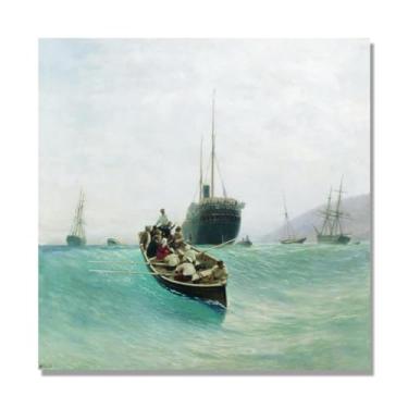 Imagem de Lev Lagorio Prints. Pintura de arte de parede paisagem marítima. Pôster de reprodução de impressões em tela de paisagem para decoração de casa. (Descarregamento de navio de passageiros). Somente tela