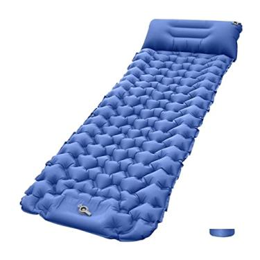 Imagem de Colchão inflável leve para acampamento, impermeável, para caminhadas, viagem, almofada de dormir com travesseiro, colchão de ar (azul marinho)
