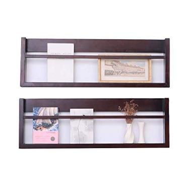 Imagem de Porta-revistas Prateleiras de parede de madeira, 2 peças de carvalho em forma de U prateleiras flutuantes rústicas penduradas estante de livros CD DVD Rack Display Decoração de parede (Cor: marrom