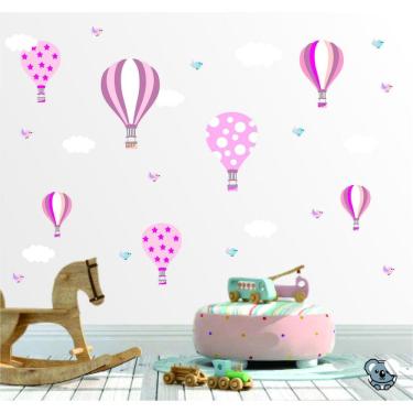 Imagem de Adesivo De Parede Infantil Balões Rosê E Pássaros