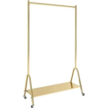 Imagem de Suporte para roupas com rodas, suporte para roupas com sapateira, aplique no quarto, sala de estar, suporte fácil de montar, varão para decoração de quarto, dourado C