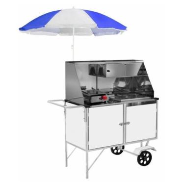 Imagem de Carrinho de Cachorro Quente e Lanche com Guarda Sol Rodas Maciças Cefa