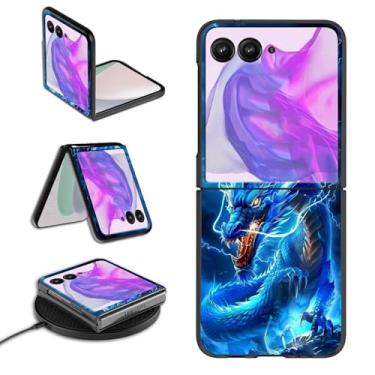 Imagem de GYSYSQSH Capa para celular Motorola Moto Razr 2025/2024 para mulheres e homens, fina, rígida, fina, leve, carregamento sem fio, proteção à prova de choque, capa flip para Moto Razr 60/50, dragão legal