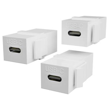 Imagem de BERLAT USB C Keystone, adaptadores de inserção de conector USB C Keystone fêmea para fêmea, interface de conector, acoplador, porta adaptadora, para painel de tomada de placa de parede (pacote com 3