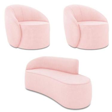 Imagem de Sofá 3 Lugares Orgânico 180cm Morgan E 2 Poltronas Lua Suede Rosa Bebê