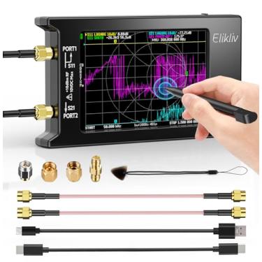 Imagem de Analisador de rede Vector, Antena Elikliv Mini HF VHF UHF Antena Antena Antena Antena com tela sensível ao toque digital de 10 KHz-1,5 GHz 2,8 polegadas, instrumento de medição de onda