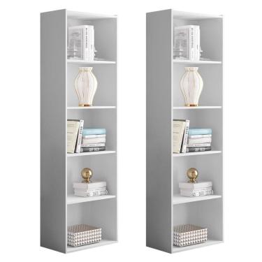 Imagem de Kit 2 Estantes Livreiro Multiuso Luiza 5 Nichos Branco