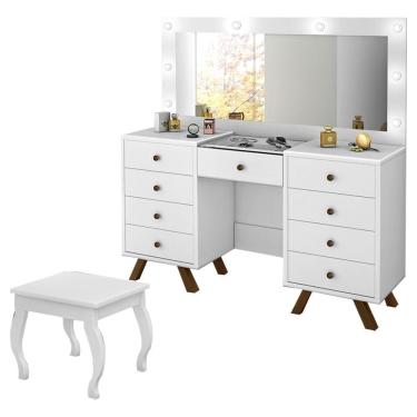 Imagem de Penteadeira 8 Gavetas E Porta Joias Com Banqueta Branco