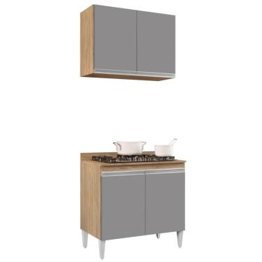 Imagem de Armário Califórnia E Balcão Para Cooktop Flórida Castanho/cinza - Lumil