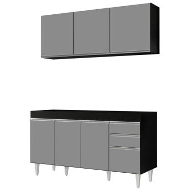 Imagem de Armário Aéreo Argélia E Balcão Gabinete Para Pia 150cm Sem Tampo Marrocos Preto/cinza - Lumil Móveis