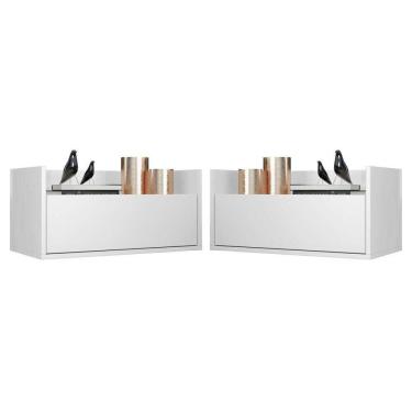Imagem de Kit Com 2 Mesas De Cabeceira 80Cm Suspensa Multimóveis V4005 Branca Branco