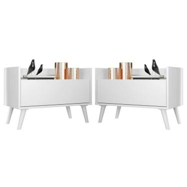 Imagem de Kit Com 2 Mesas De Cabeceira 60Cm Retrô Multimóveis V3633 Branca Branco
