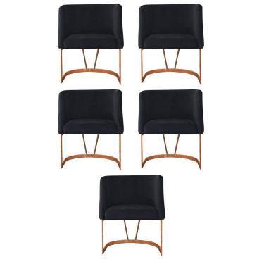 Imagem de Kit 05 Poltrona Cadeira Aurora Luxo Confort Industrial Ferro Bronze Veludo Preto
