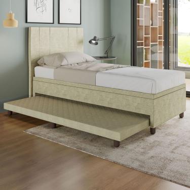 Imagem de Base Box Solteiro Com Cama Auxiliar C/colchão Conjugado Veludo - Skybox Cor Bege
