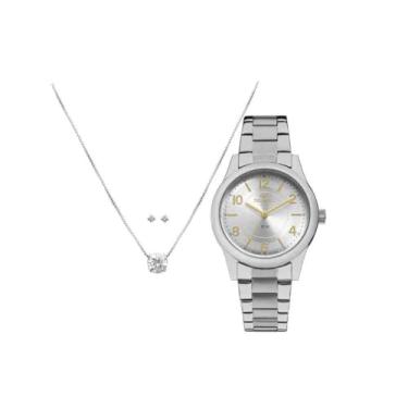 Imagem de Kit Relógio + Cordão e Brincos Technos Prata Feminino 2035MFUS/K3K