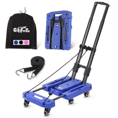 Imagem de GtIiFmTe Carrinho De Mão Dobrável Para Mudança, Bagagem Portátil Resistente 500 Lb, 6 Rodas Com 2 Freios, Plataforma Utilitária Extensível 3 Cordas Elásticas (Azul)